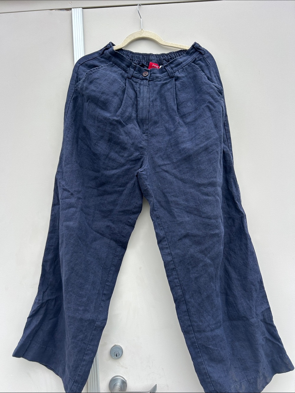Pyne and Smith 100% Linen Wide-Leg Pants - Navy